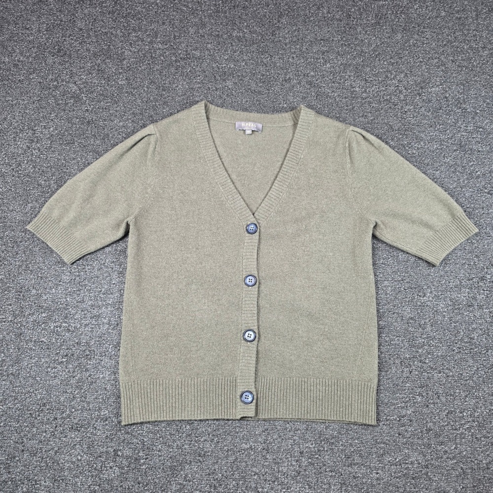 N.Peal London Cardigan Olive Green Womens XS Organic Cashmere Short Sleeve Top